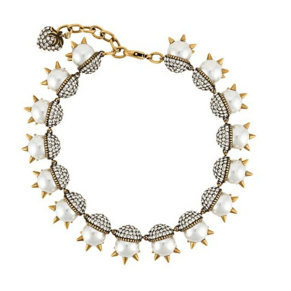 GUCCI'S Metallic Spiked Embellished Pearl Necklace